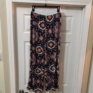 French Laundry Navy and Pink Printed Wide-Leg Palazzo Pants